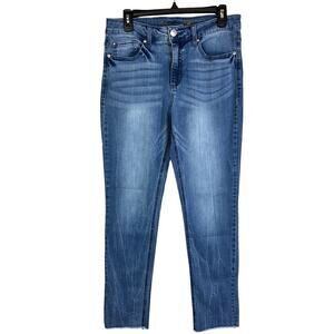 Seven7 Jeans Women Size 8 High Rise Slim Straight Blue Stone Wash Raw Hem Denim
